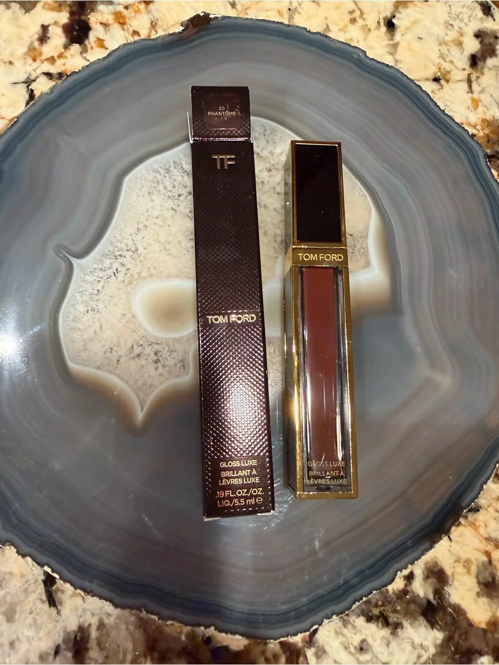 Tom Ford Gloss Luxe Phantom 20 Lip Gloss — Deep Brown with Gold Trim NIB